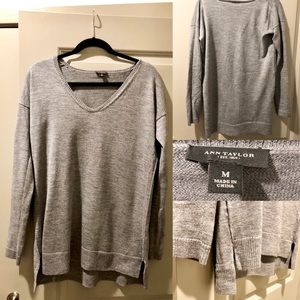 Ann Taylor Merino Wool V-neck Sweater, M, gray.